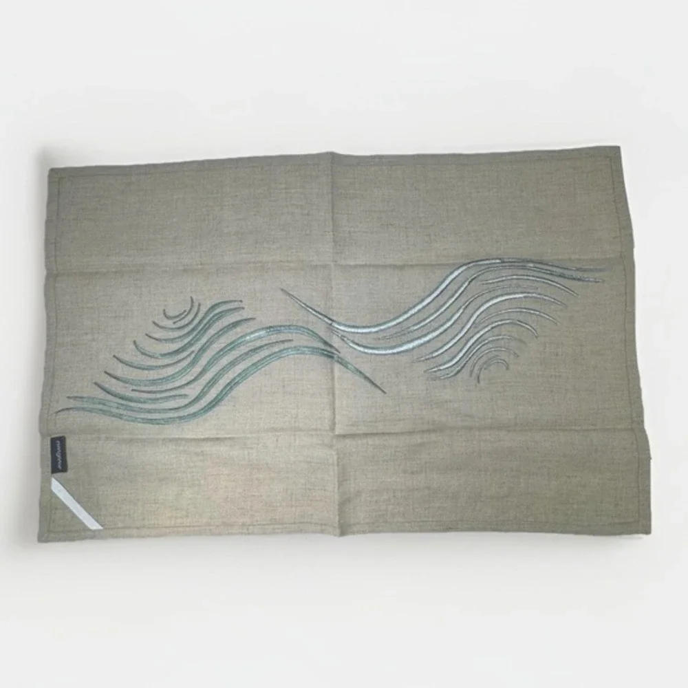 Viabrava‎ 100% Linen Embroidered Placemats Napkins 19 Pieces Abstract Tropical